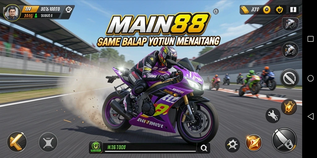 Tampilan gameplay balapan motor yang mendebarkan dan penuh aksi.