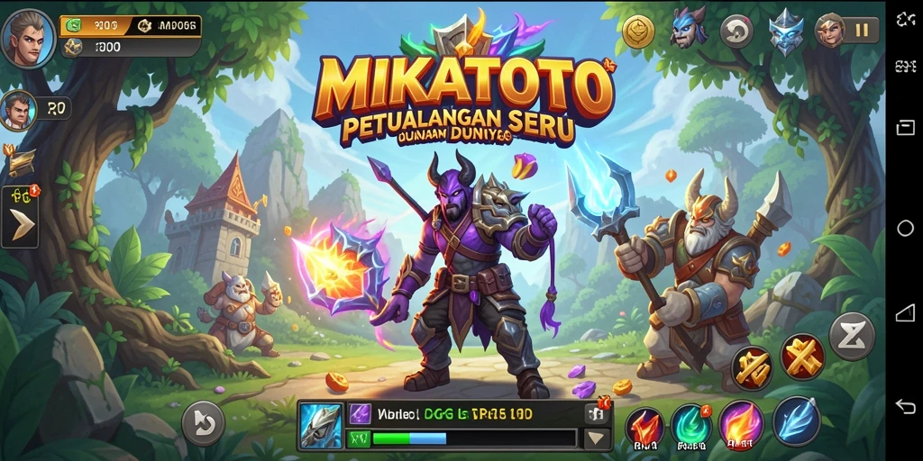 Tampilan gameplay RPG MIKATOTO dengan karakter dan pertarungan yang dinamis.