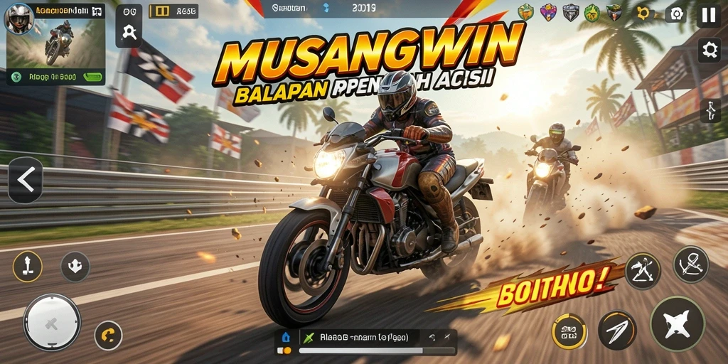 Gameplay seru dan menegangkan dalam MUSANGWIN saat balapan motor.