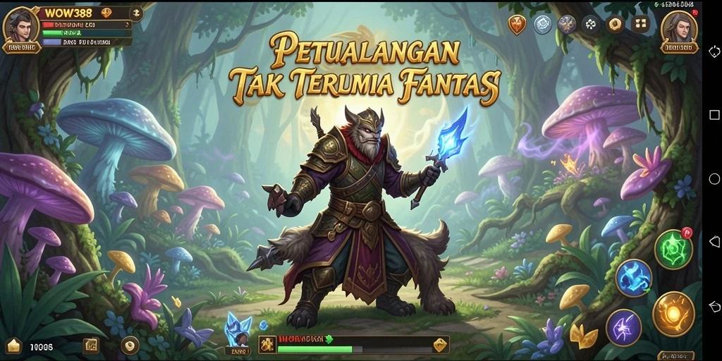 Screenshot permainan WOW388 menunjukkan aksi seru di dunia petualangan.